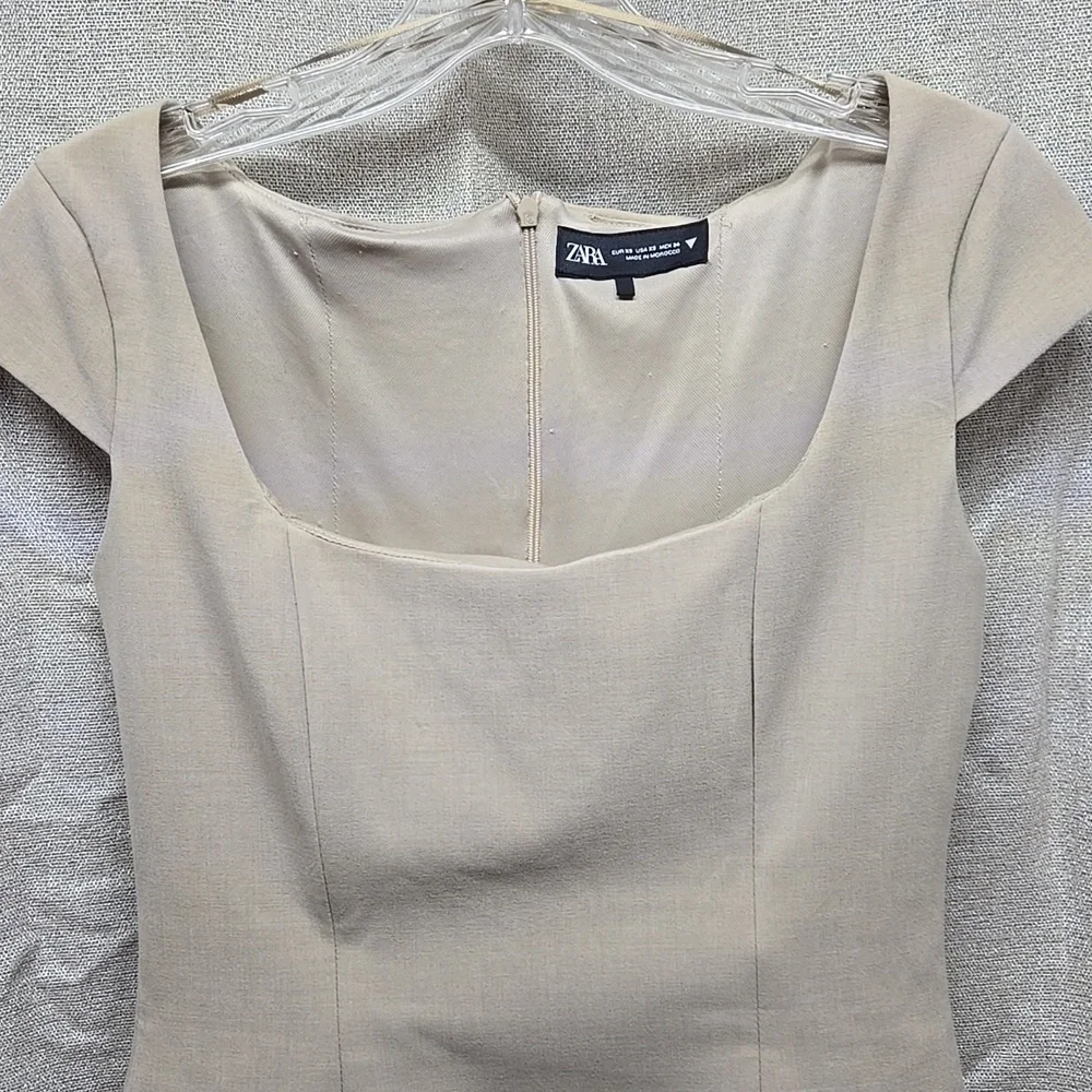Zara, Mini Dress, Fitted, Cream, Taupe, XS, Fully Lined, Stretch, Polyester - Picture 7 of 16
